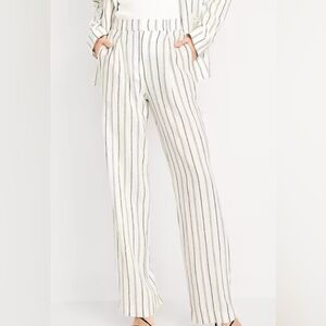Old Navy Linen Navy Striped Taylor high-rise wide leg trouser Size Medium NWT